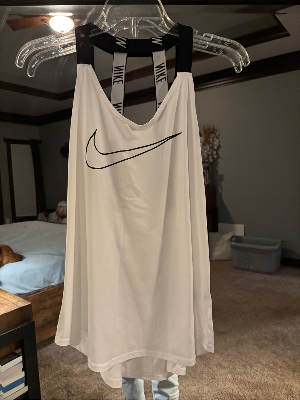 Nike White Tank Top with Black Swoosh and Branded Straps
